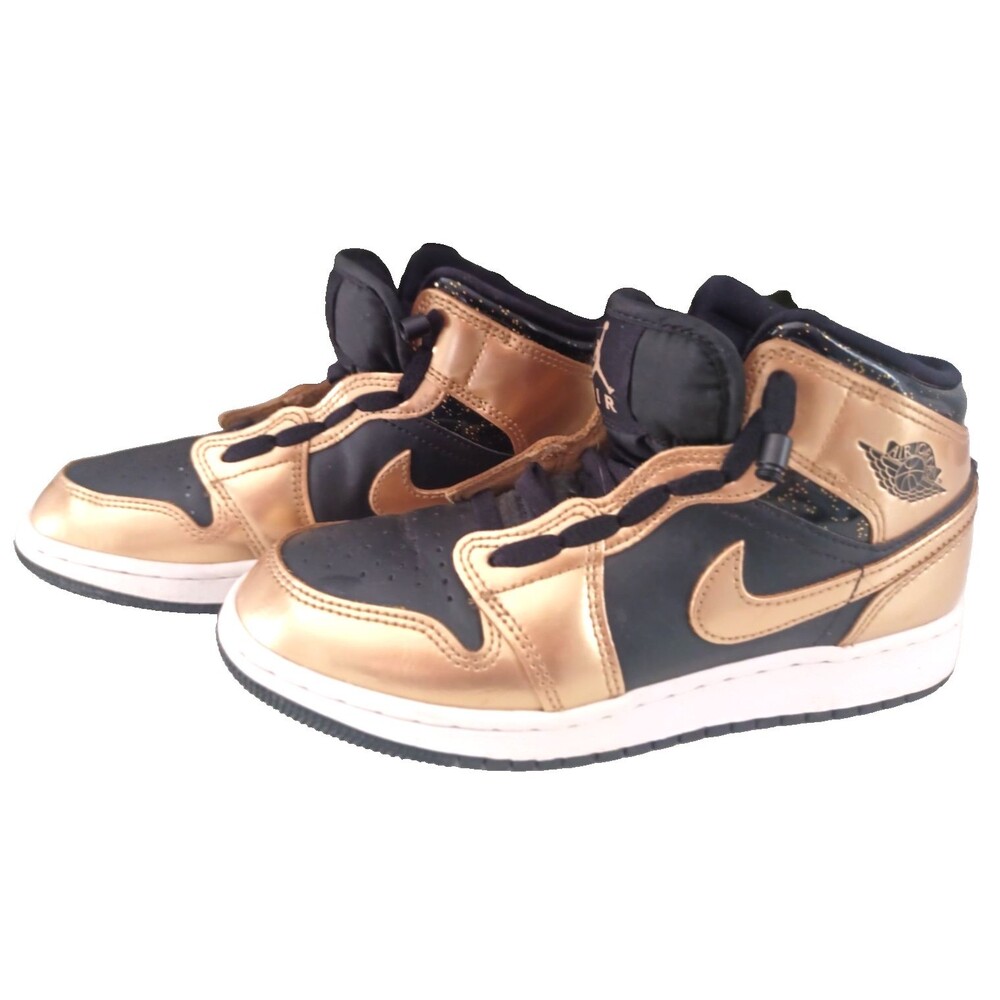 Nike AIR Jordan 1 Mid Youth Sneakers Sz 4Y "Metallic Gold"